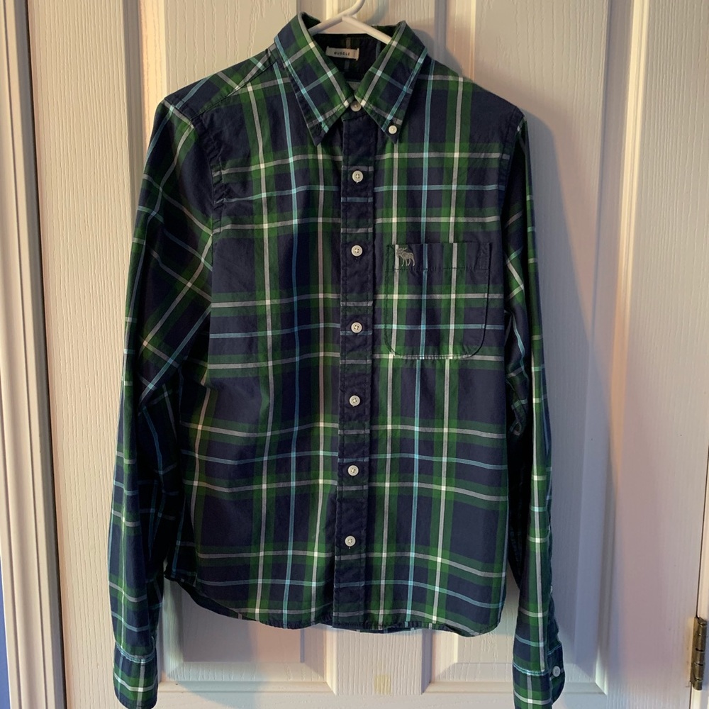 Abercrombie plaid shirt, green/blue, size S